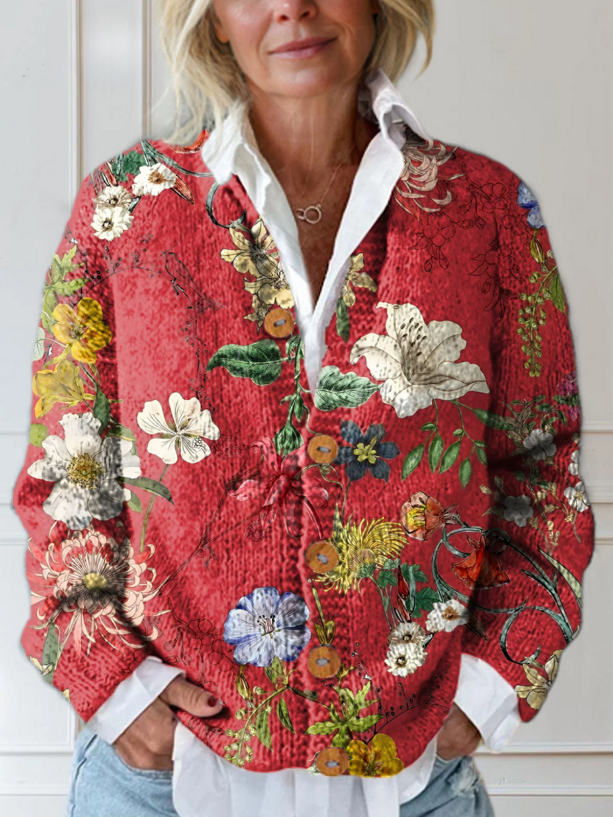 Sarah - Chaleco de punto vintage con estampado floral