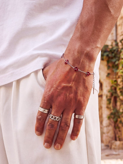 PULSERA DE TRÉBOL ROJO | Plata