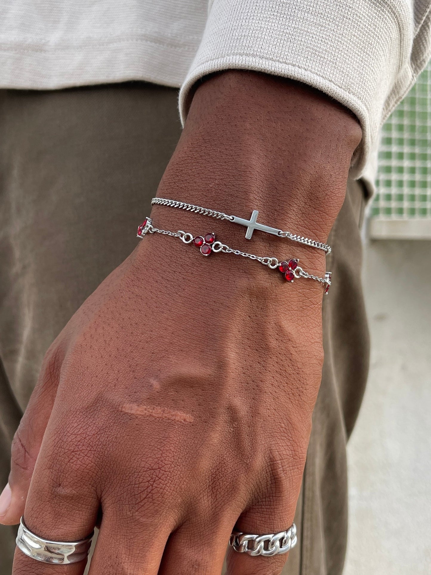 PULSERA DE TRÉBOL ROJO | Plata