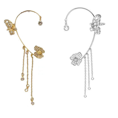 Pendientes Clip Mariposa y Flor con Borlas (Sin perforación) – Edición San Valentín 💕