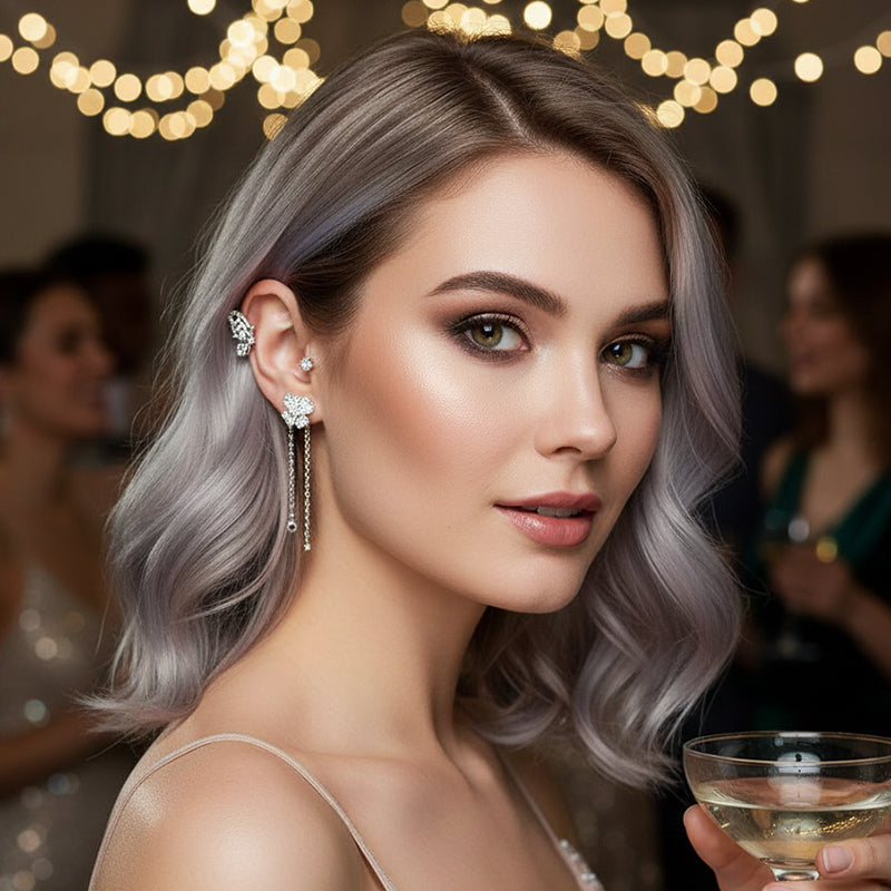 Pendientes Clip Mariposa y Flor con Borlas (Sin perforación) – Edición San Valentín 💕