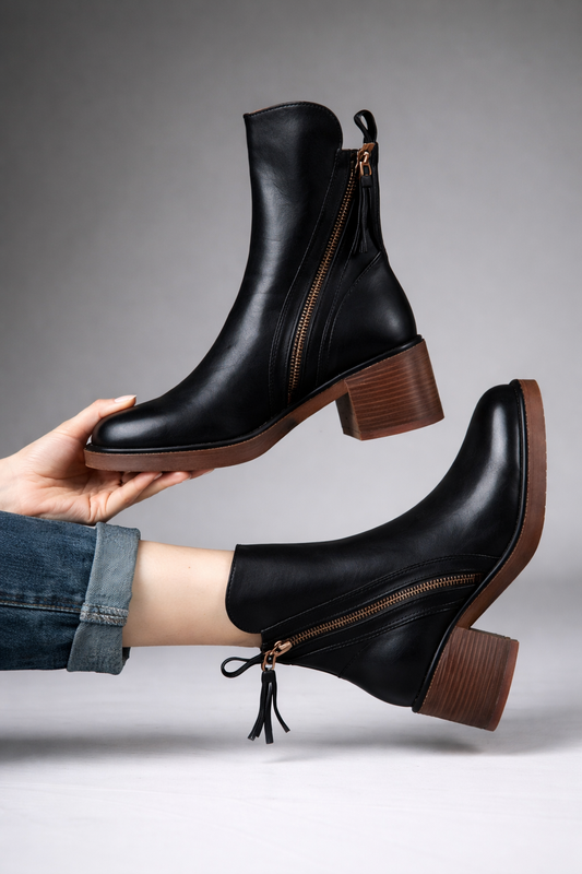 Graciela | Botín de piel con tacón cuadrado.