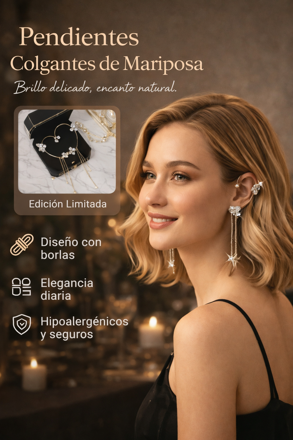 Pendientes Clip Mariposa y Flor con Borlas (Sin perforación) – Edición San Valentín 💕