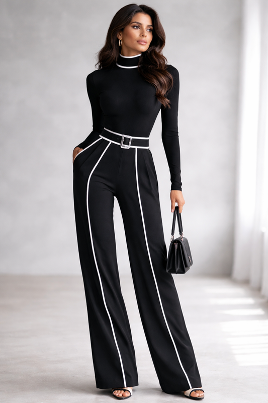 Emma - Elegante conjunto de dos piezas con cuello alto y pantalón ancho