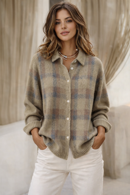 Elisa – Blusa de punto con estampado de cuadros verde