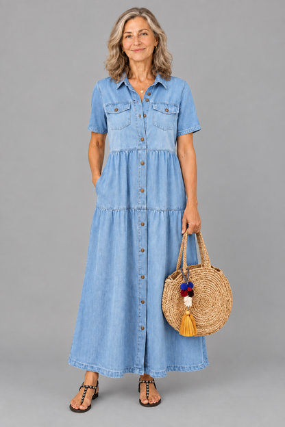 Leonor | Vestido denim clásico de botones frontales