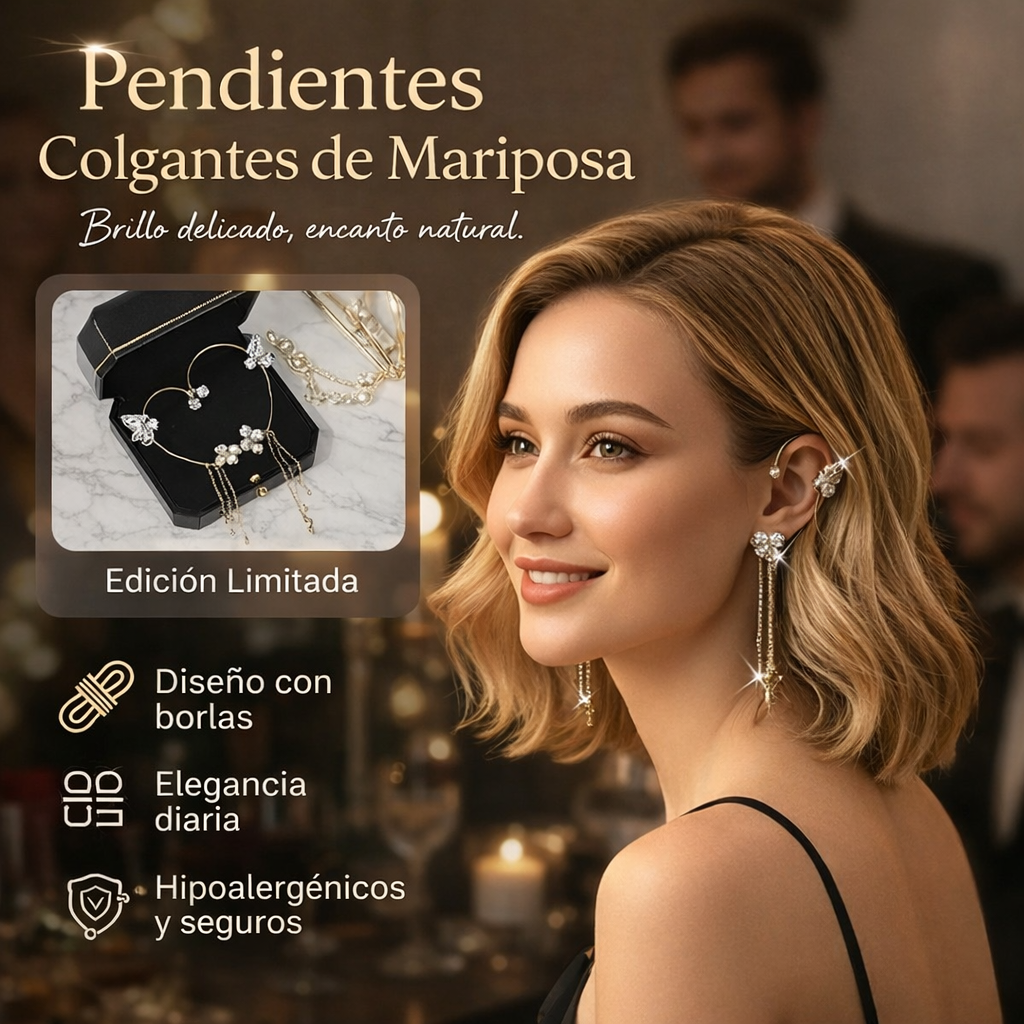 Pendientes Clip Mariposa y Flor con Borlas (Sin perforación) – Edición San Valentín 💕