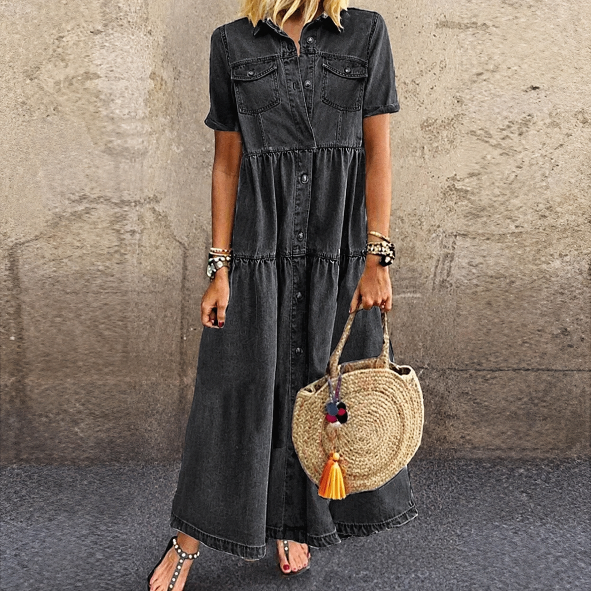Leonor | Vestido denim clásico de botones frontales