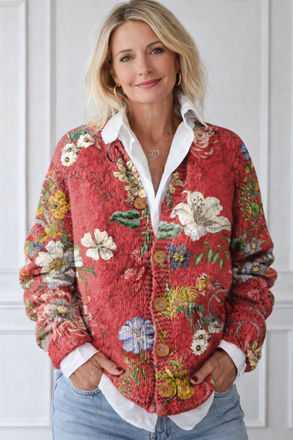 Sarah - Chaleco de punto vintage con estampado floral