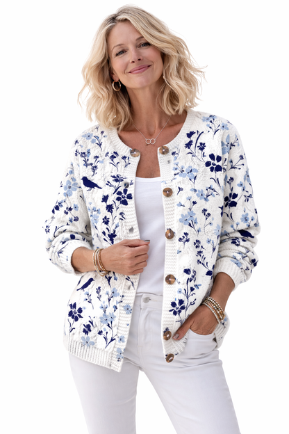 Patri -Cardigan de punto vintage con estampado floral -