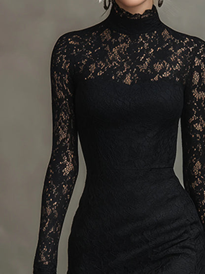 Elwira | Elegante Vestido Maxi Negro con Encaje