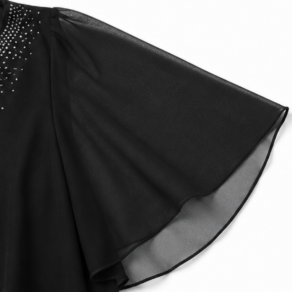 AV | Vestido de Fiesta con Capa, Escote en V y Pedrería