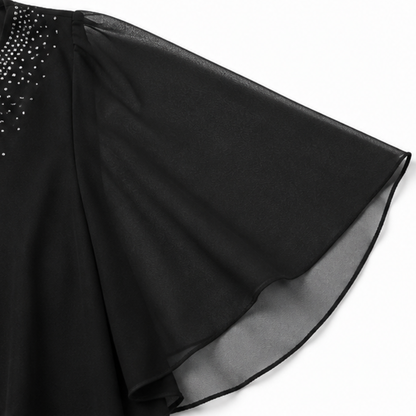 AV | Vestido de Fiesta con Capa, Escote en V y Pedrería