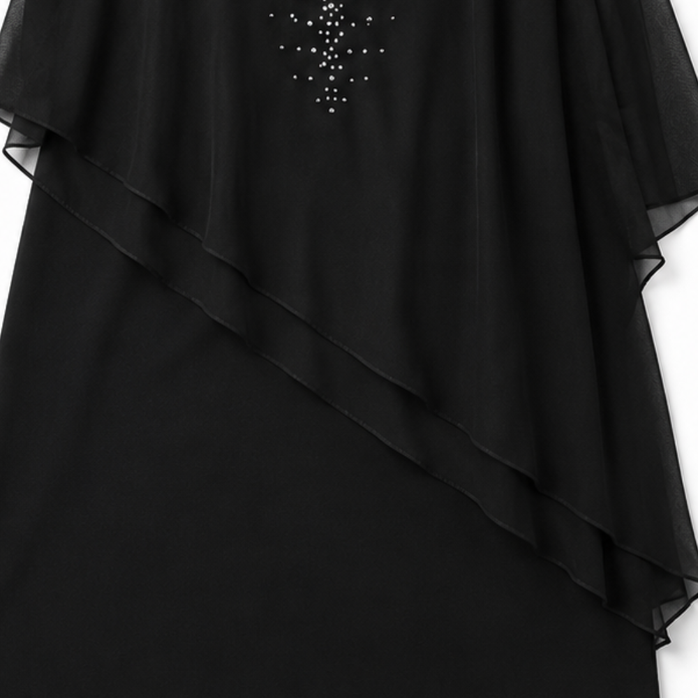 AV | Vestido de Fiesta con Capa, Escote en V y Pedrería