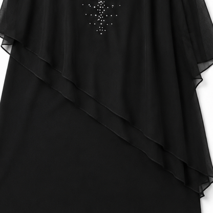 AV | Vestido de Fiesta con Capa, Escote en V y Pedrería
