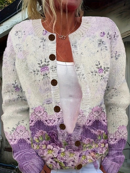 Sarah - Chaleco de punto vintage con estampado floral