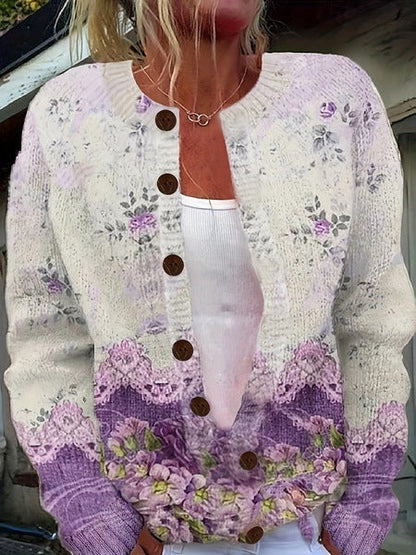 Sarah - Chaleco de punto vintage con estampado floral