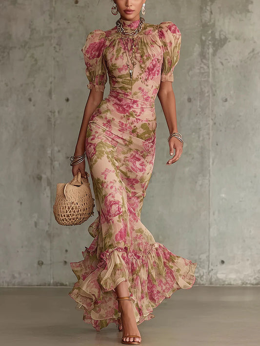 Rosalie™ | Vestido maxi con estampado de rosas vintage