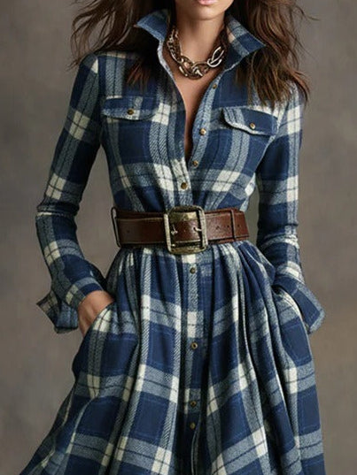 Fiona ❘ Vestido Largo de Cuadros con Cinturón