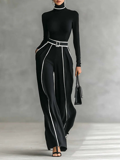 Emma - Elegante conjunto de dos piezas con cuello alto y pantalón ancho