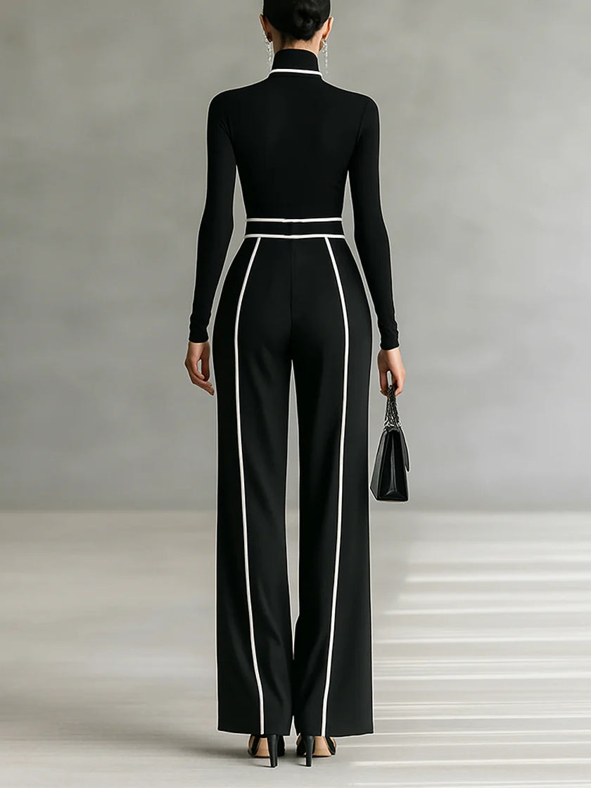 Emma - Elegante conjunto de dos piezas con cuello alto y pantalón ancho