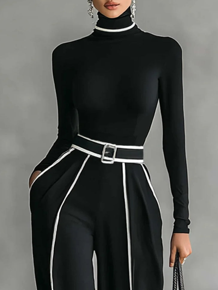 Emma - Elegante conjunto de dos piezas con cuello alto y pantalón ancho