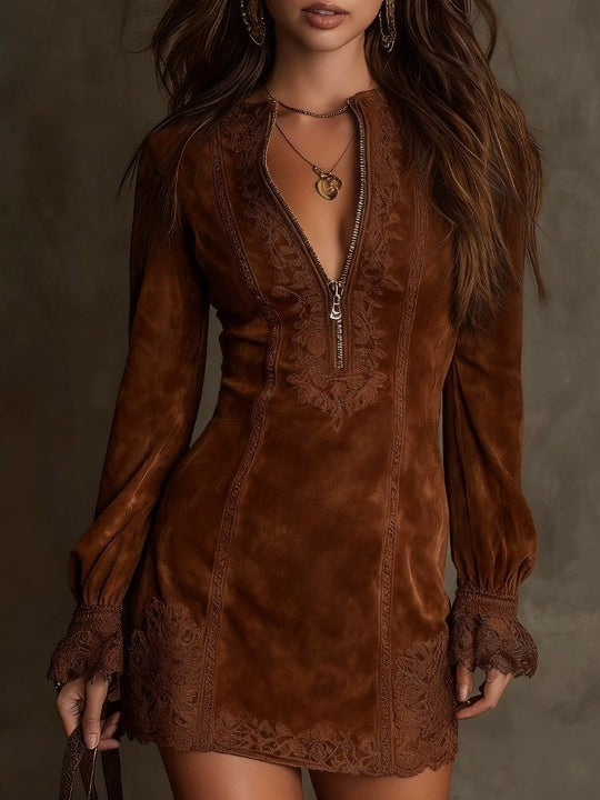 Zulema ❘ Túnica Azul con Bordado y Cremallera