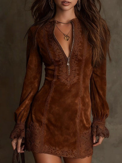 Zulema ❘ Túnica Azul con Bordado y Cremallera