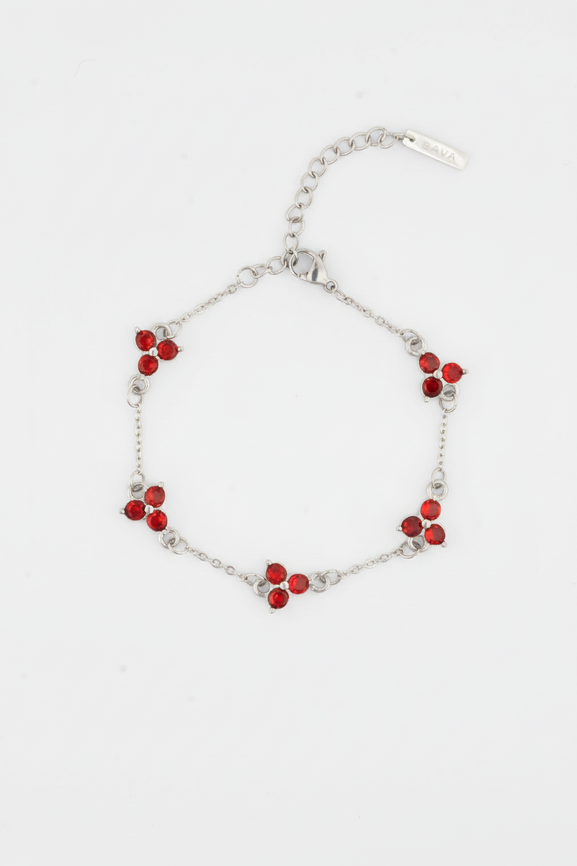 PULSERA DE TRÉBOL ROJO | Plata