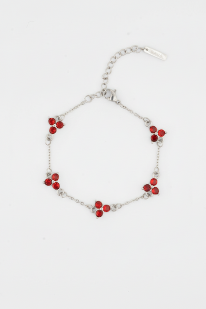 PULSERA DE TRÉBOL ROJO | Plata