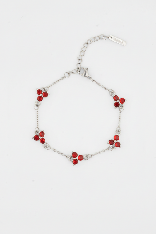PULSERA DE TRÉBOL ROJO | Plata