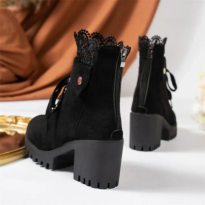 Tania - Botines con encaje y tacón grueso