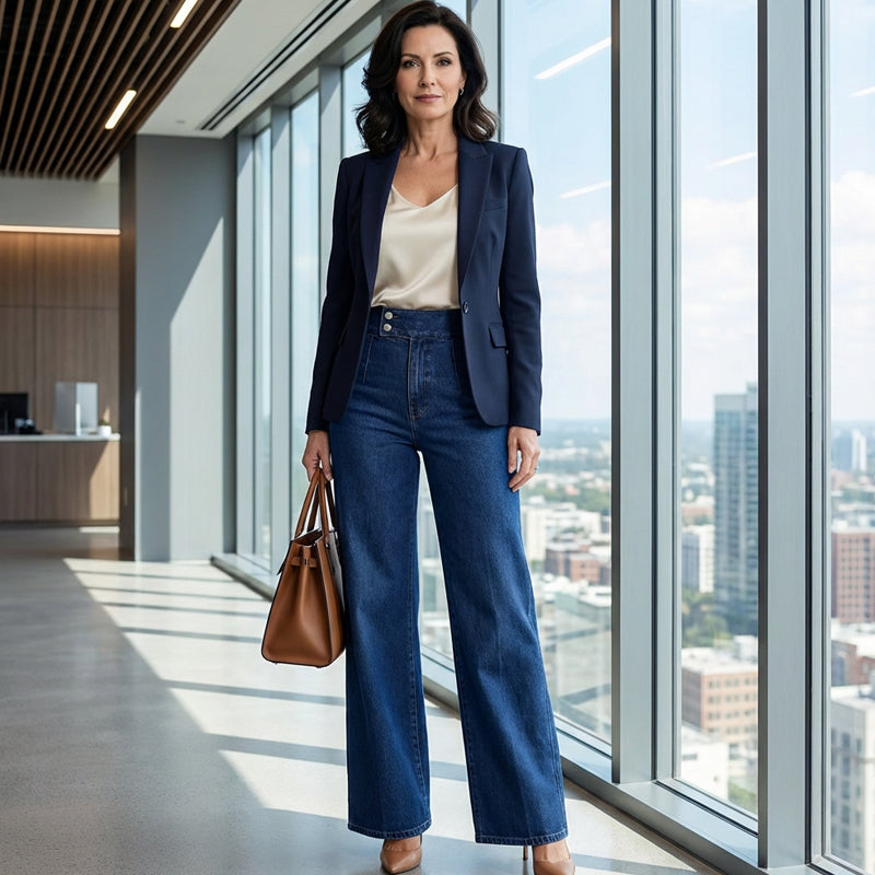 Jeans Mujer Cintura Alta Pierna Ancha