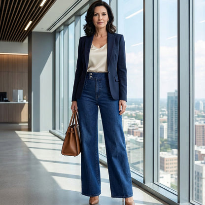 Jeans Mujer Cintura Alta Pierna Ancha