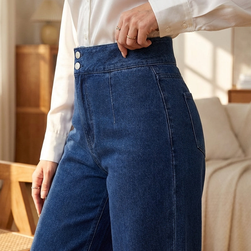 Jeans Mujer Cintura Alta Pierna Ancha