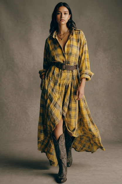 Abril | Vestido de Camisa a Cuadros con Cinturón