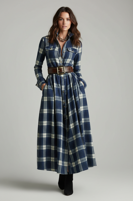 Fiona ❘ Vestido Largo de Cuadros con Cinturón