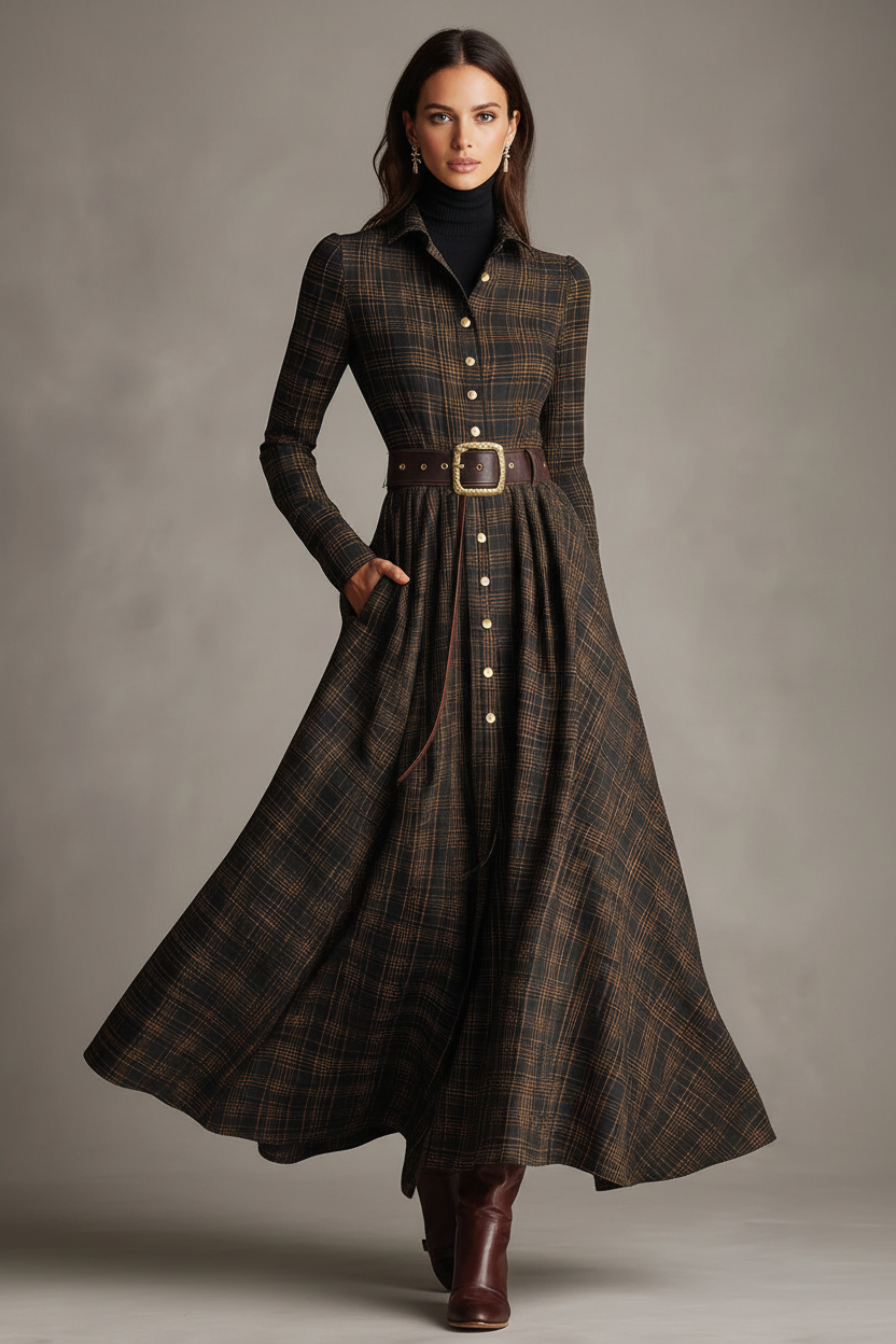 Guti | Vestido Largo de Camisa a Cuadros