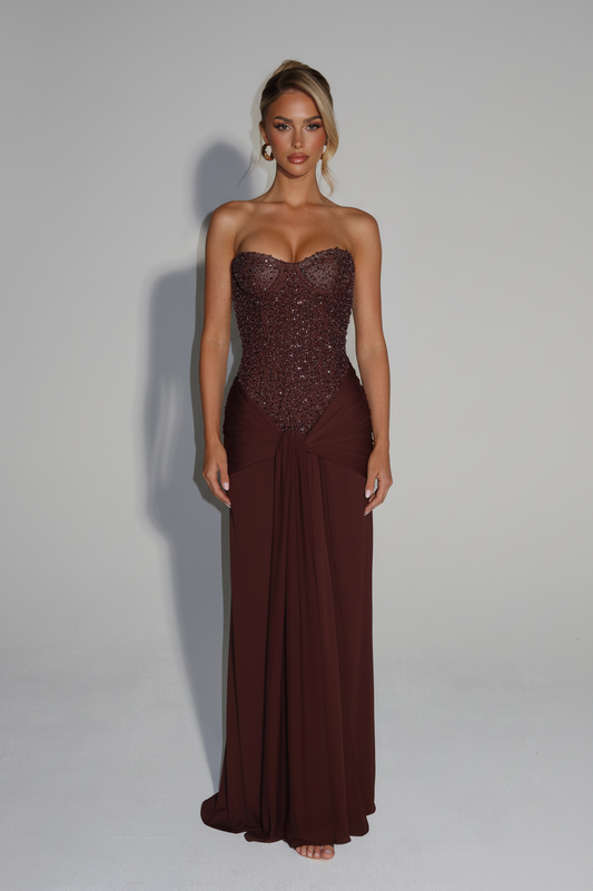 Dana | Vestido Maxi Drapeado con Hombros Descubiertos