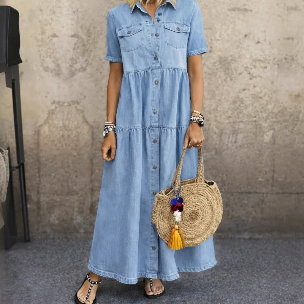 Leonor | Vestido denim clásico de botones frontales
